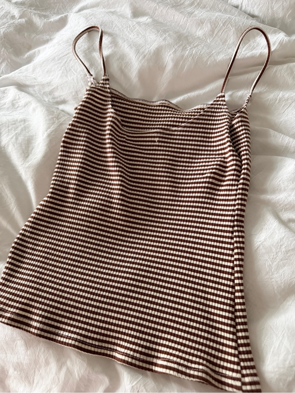 NWOT Reformation Striped Brown & White Ribbed Cami Tank Top Women’s Medium - Picture 5 of 7